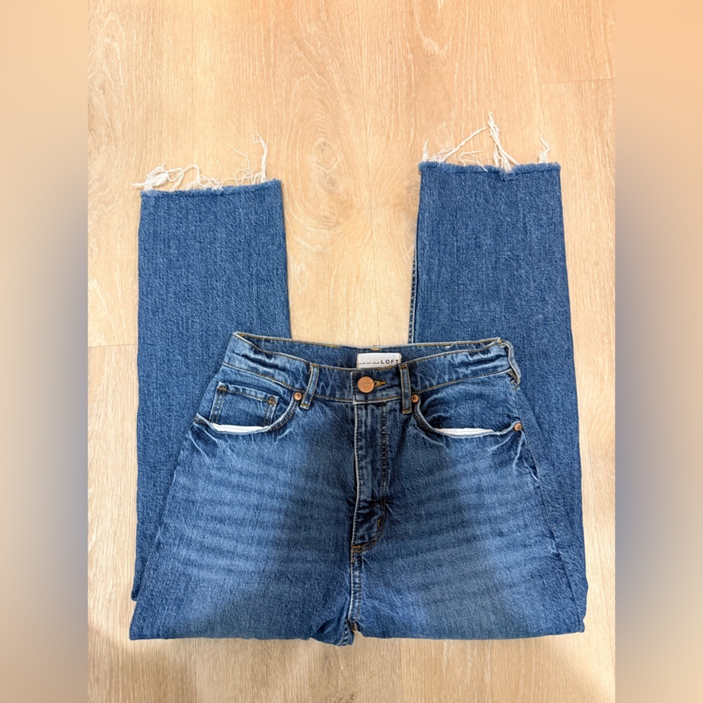 LOFT Frayed Hem Blue Ankle Jeans